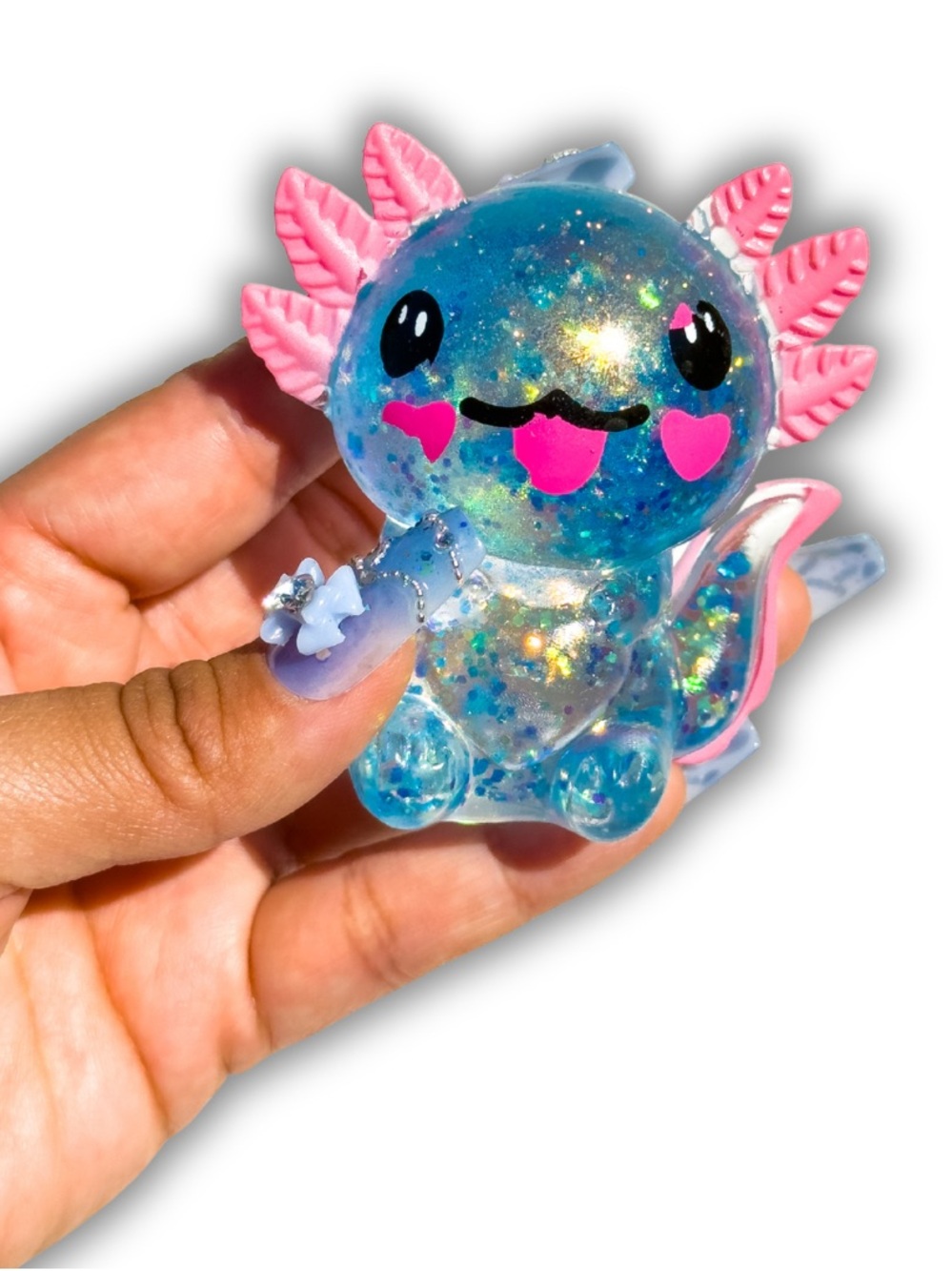 Blue Glitter Axolotl Squishy Fidget Trading Toy Slow Rise Stress Relief Squishie
